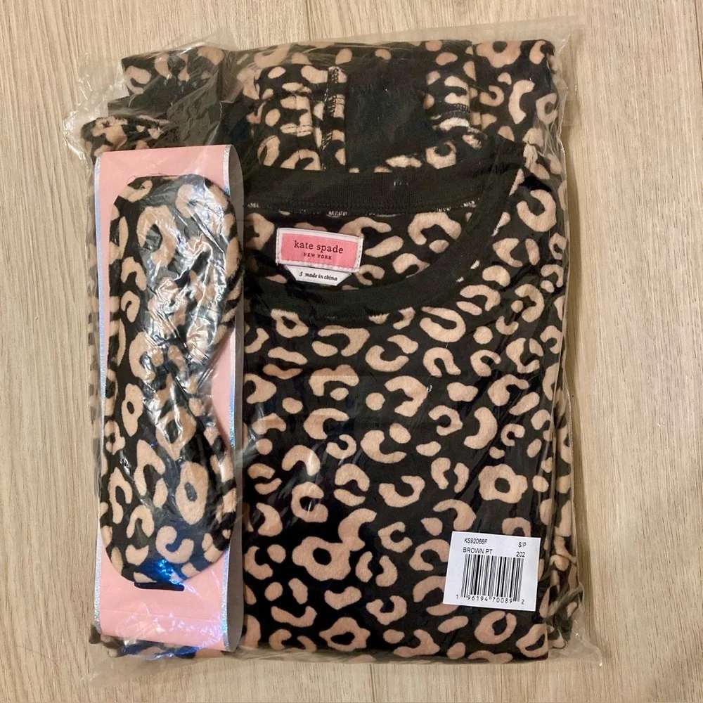NWT Kate Spade 3 Pc Velour Pajama Set Leopard Print
